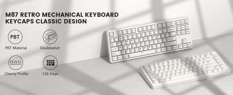 Womier PBT keycaps Set, 126 Keys Double Shot  Retro Milky White Keyboard caps,Cherry Profile Keycaps 60 65 75 100 Percent, Custom keycaps for Mechanical Keyboard Gaming(61/64/68/84/87/100/104/108)