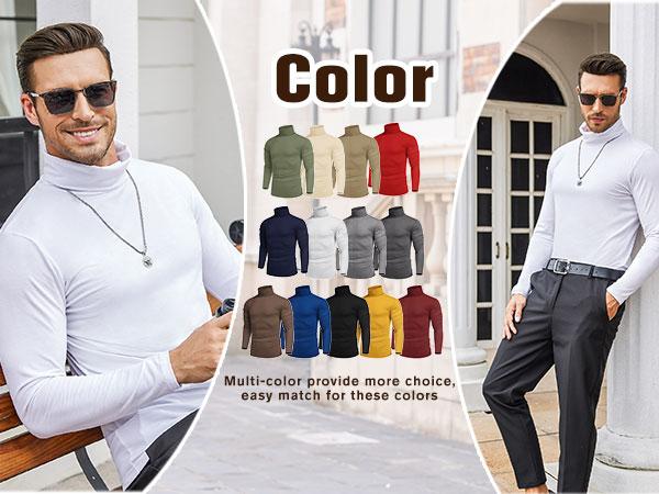 COOFANDY 2 Pack Men's Casual Slim Fit Turtleneck T Shirts Lightweight Basic Cotton Pullovers