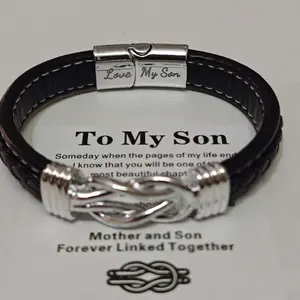 Men’s Woven PU Leather Bracelet with Magnetic Clasp – A Holiday Gift for Son – Punk Style Bracelet