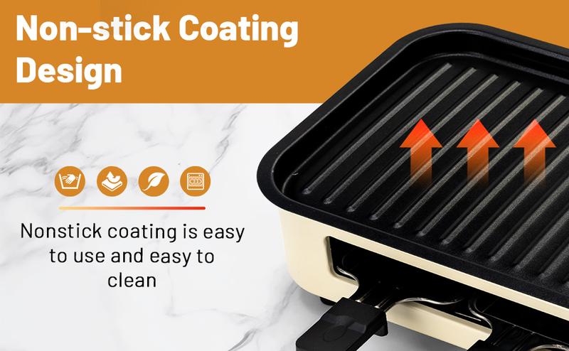 Pukomc Indoor Smokeless Grill Yellow, Non-Stick Cooking Removable Plate, Portable Electric Korean BBQ Grill with Temperature Control, Dishwasher Safe Nonstick Coating Griddle