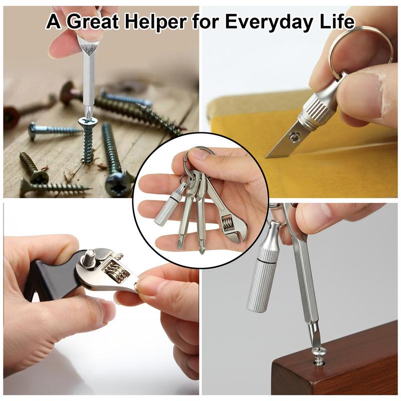 VAYWET 4-in-1 Pocket Mini Tool Keychain, EDC Mini Repair Tools: Letter Opener, Screwdriver, Copper Pocket, Pocket Wrench Keychain Metal Spanner Key Ring Pendant Gift Outdoor Camping Bicycle Motorcycle Repair Multifunctional Kit Maintenance Hand Tools