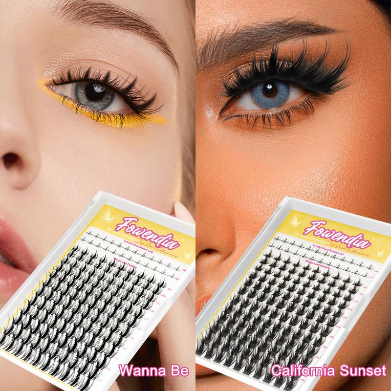 Fowendia California Sunset Wanna Be Freya Manga Lashes Cluster C D Curl DIY Lash Extension Kit and Lash Clusters 8-18mm with Bond Seal and Remover - Ultra-Thin Transparent Bands, Lash Magic Anime False Lash Extension Kit dealsforyoudays