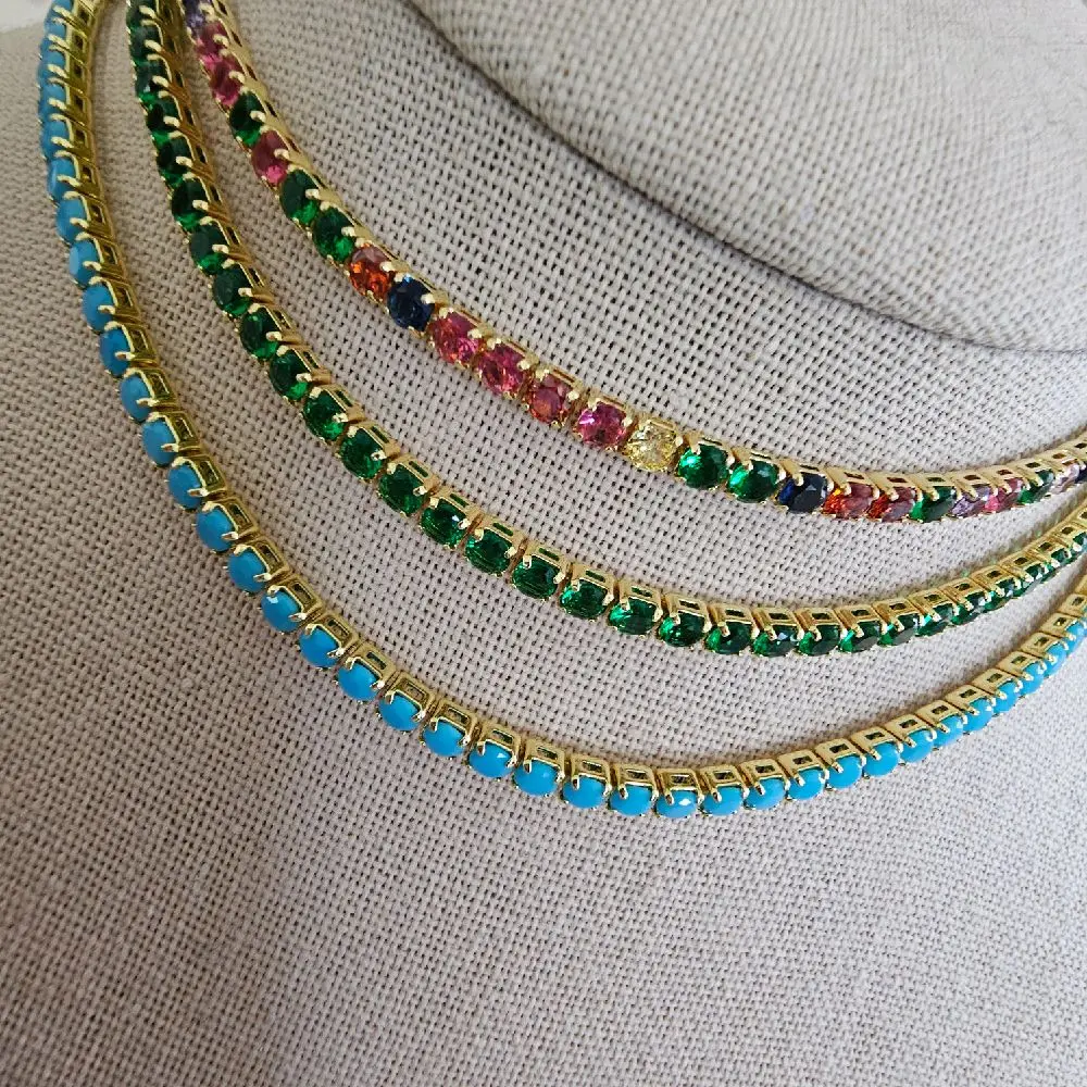 14k Gold-Plated Colorful Tennis Chain, Adjustable with Up to 17" Extension