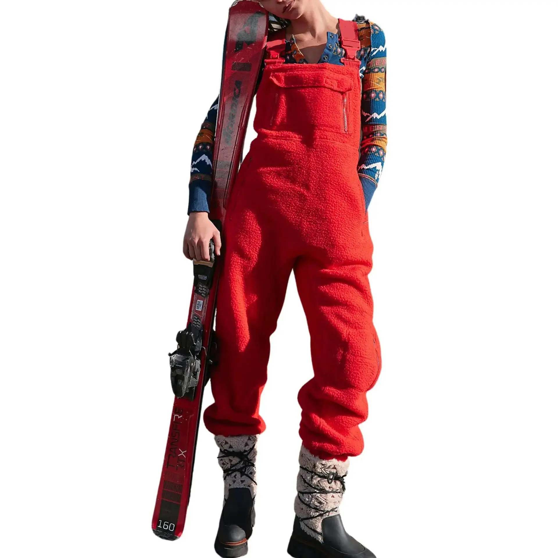 Winter Warm Fleece Overalls Women's Casual Ski Bibs Pants with Pockets Below Ankle Long Sleeve, Longsleeves, Outfits, Warmth, One-Piece