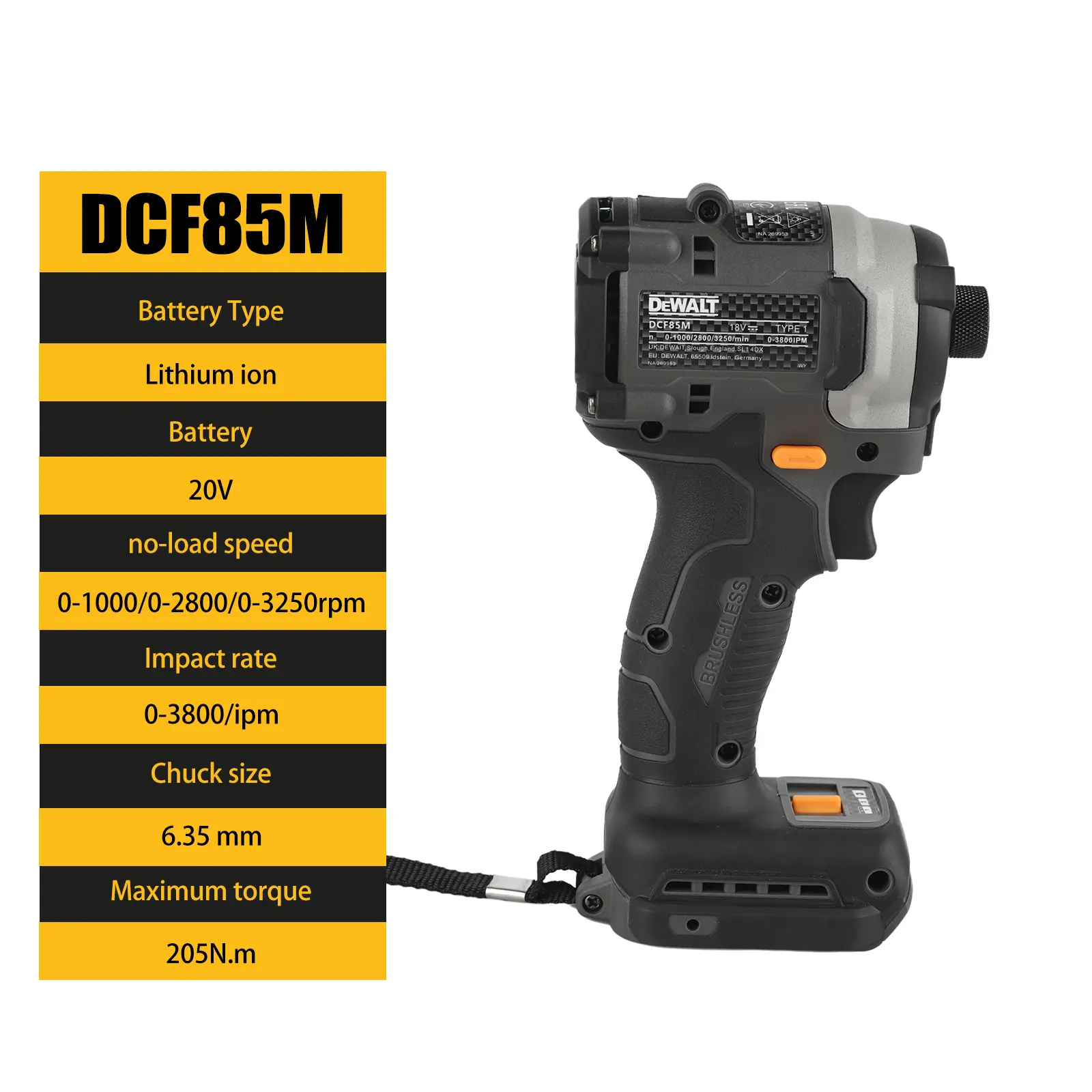 DEWALT DCF85M McLaren 18V XR Brushless Cordless Impact Driver - 18v power Drill Driver Kit, Hardware Cordless Power Drilling Tools, Wireless Drill Kit, Ideal for DIY Tasks, Xr Motor