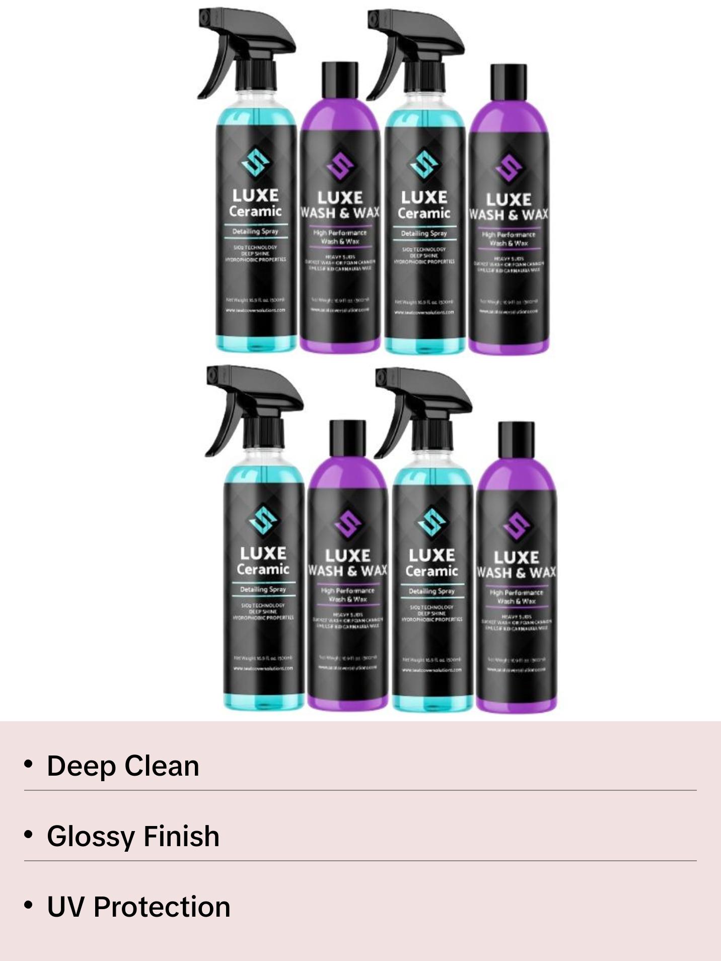 LUXE Exterior Shine Bundle - LUXE Wash & Wax + LUXE Ceramic Quick Detailer - Cleans and shines your cars exterior - 2 16.9oz bottles