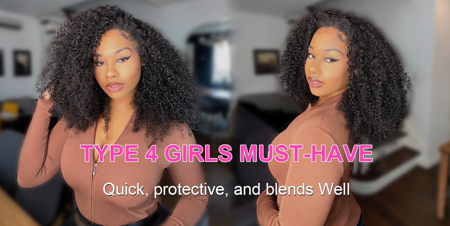 [Wear Go Half Wig] BGMgirl Invisible Hairline Afro Curly Kinky Straight Half Wig Glueless Human Hair Butterfly Yaki Layered Cut Wigs Water Wave Kinky Curly Seamless Flip Over Updo Down Style Hairpiece eve valentines day gift