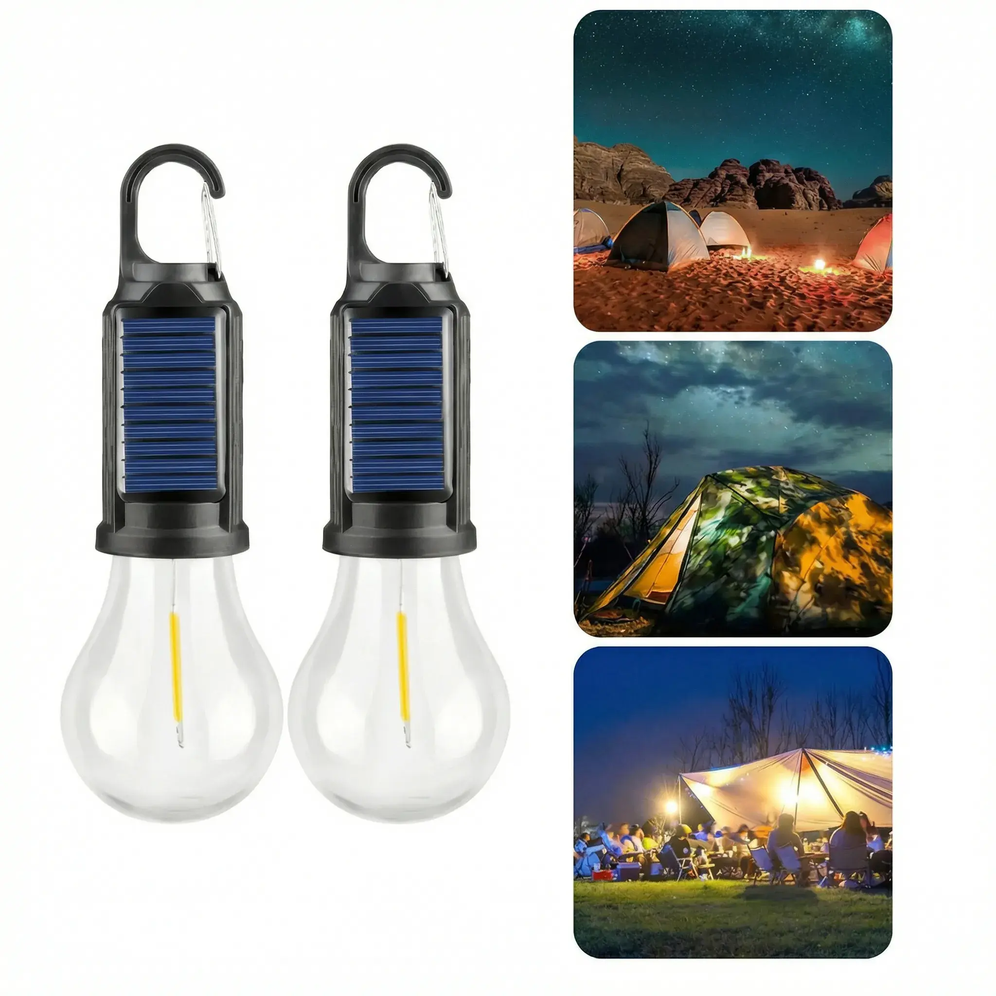 Solar Powered Outdoor LED Camping Lantern - Lightweight Waterproof IPX4 Warm Light Hanging Hook Lamp with 360° Lighting Coverage, Solar-USB Rechargeable Compact Multitool for Camping, Emergency Use, Batteries, 3.6Oz