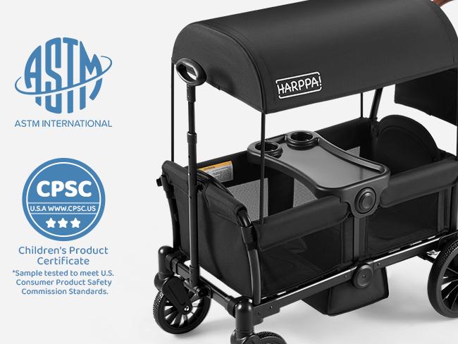 HARPPA All-Terrain Wagon Stroller for 2 with Canopy, Foldable 2-Seat Strollers for Babies, 4 Seats Wagon for Outdoor & Beach, Adjustable Push & Pull Handle, Footwell & Large Storage