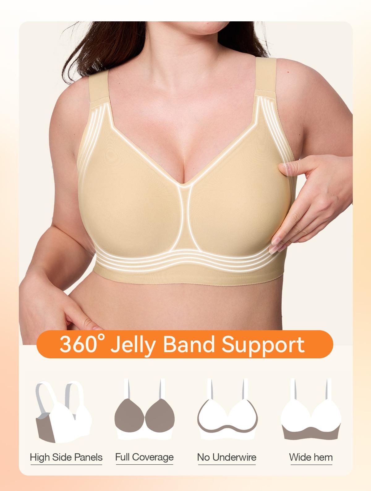 rosyclo Women's Wireless Bra No-Wire Jelly Strip Support & Lift, Plus Size Seamless Daily Bra, Back Smoothing Invisible Underwear M-4XL