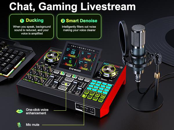 Tenlamp G10-P15 Sound Card Kit with Custom Sound Effects, Condenser Microphone, for Live Streaming, Gaming, Vocals, Podcasting, 2-Stage Noise Cancellation, and Computer Audio Mixer (Optional Single Card or Bundle)