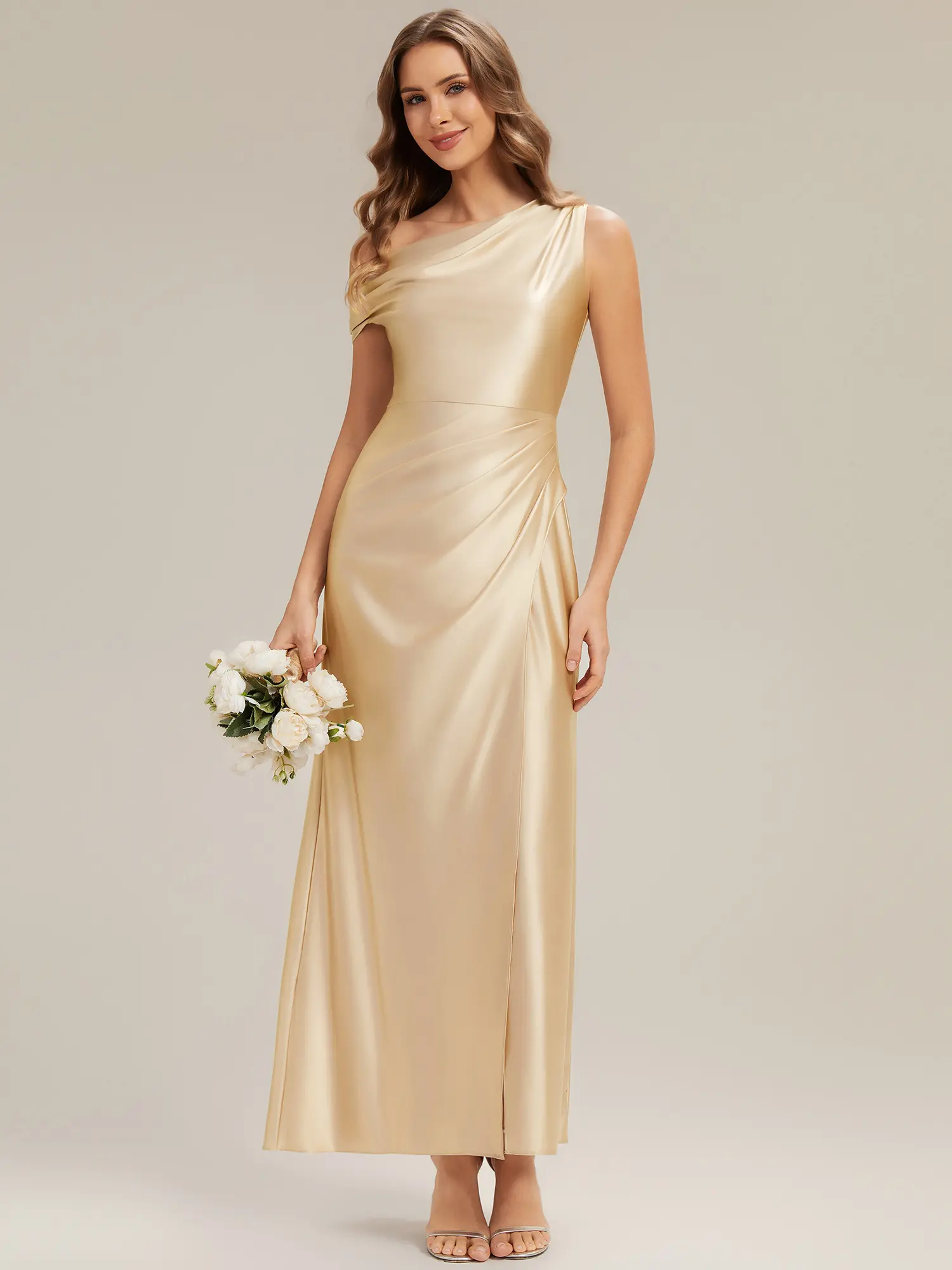 EVER PRETTY Women's Chic Satin Formal Maxi Dress - Drop Shoulder, Straight Silhouette, Side Split Bridesmaid Gown ES02670, Elegant Charm Wedding Guest Dresses, Satin Dress
