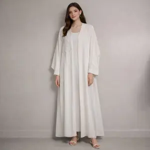 vory / Off-White Style: Open Abaya Floral embroidery Elegant, modest, formal