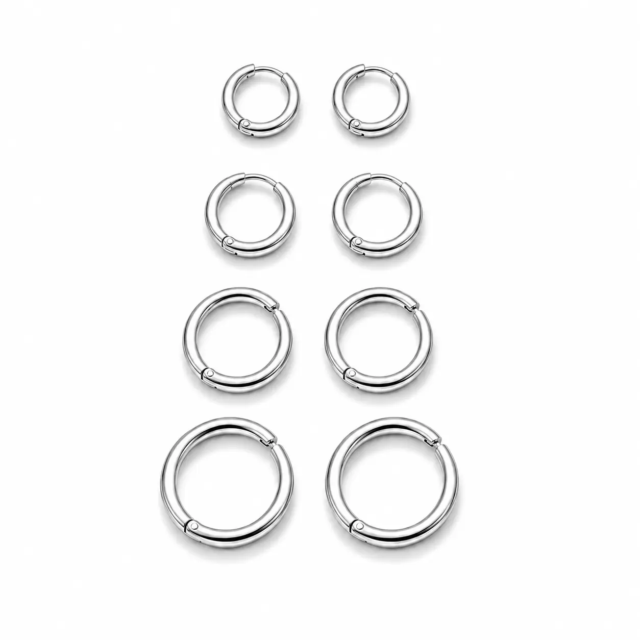 4 Pairs 316L Surgical Steel Hoop Earrings Silver Hypoallergenic Huggie Hoops for Women Men Cartilage Piercing Jewelry 8mm 10mm 12mm 14mm