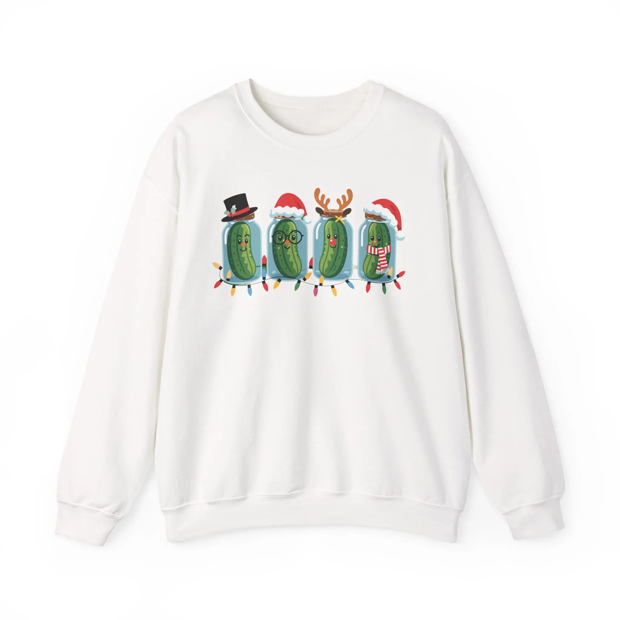 Christmas Pickle Sweatshirt, Festive Dill Pickles in Jars, Funny Holiday Sweater, Cozy Winter Jumper, Pickle Lover Gift, Christmas Apparel