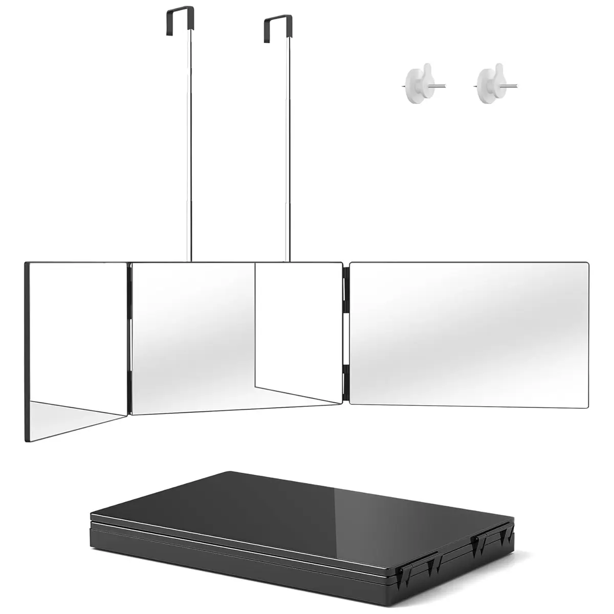 3-Way Anti-Fog HD Glass Mirror for Hair Cutting, Shaving & Makeup, Height-Adjustable Bathroom Gadget with 2 Hold Nails, 360-Degree Viewing Angle, Abs-Enhanced Construction