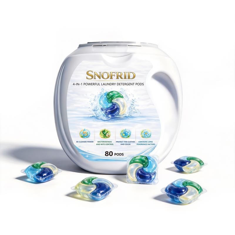 Snofrid 4-IN-1 POWERFUL LAUNDRY DETERGENT PODS,80 pods per tub, Long-Lasting Fragrance, Portable Laundry Detergent Beads for Home & Travel Snofrid 4-IN-1 POWERFUL LAUNDRY DETERGENT PODS,80 pods per tub, Long-Lasting Fragrance, Portable Laundry Detergent Beads for Home & Travel