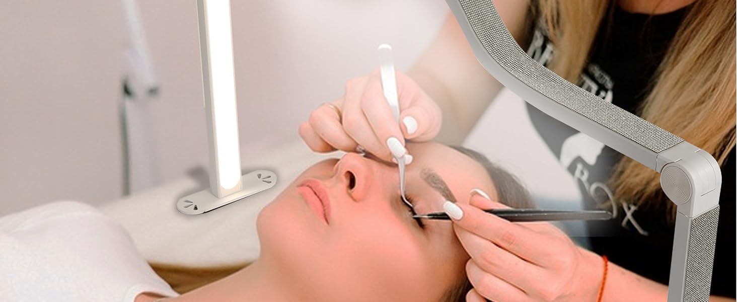 Upgraded Knob type Nail Tech Lamp for Desk, 34 in Foldable Large Nail Light with Phone Holder, 2 Modes 3000K-6000K LED Manicure Lamp, Half Moon Light for Lash Eyelash Extension, Tattoo, Eyebrows