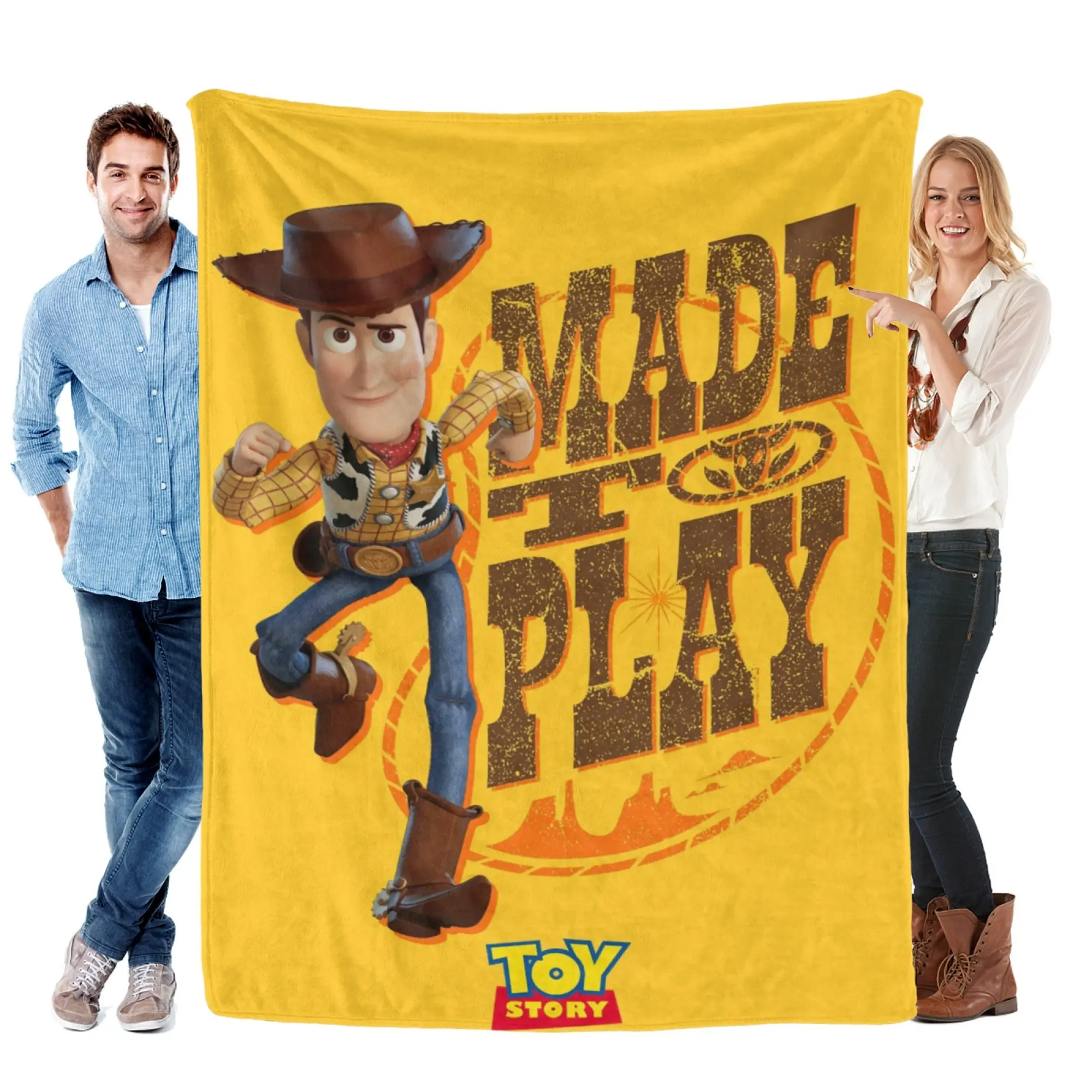 [SummerVibes] DISNEY CLASSIC Toy Story Woody "Made to Play" Flannel Blanket, Soft 2D Print Throw for Home, Bed, Couch & Fans
