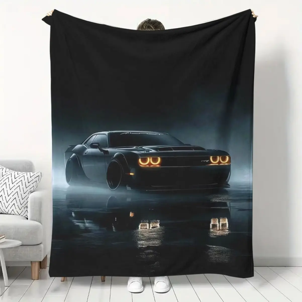 Soft Lightweight Flannel Throw Blanket - Muscle Car Print, All-Season, No Shedding, Contemporary Automotive Design for Home, Camping & Gifts