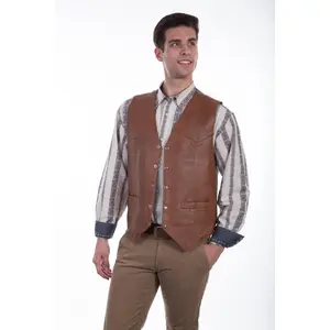 Scully Mens Saddle Tan Soft Lamb Western Snap Vest M