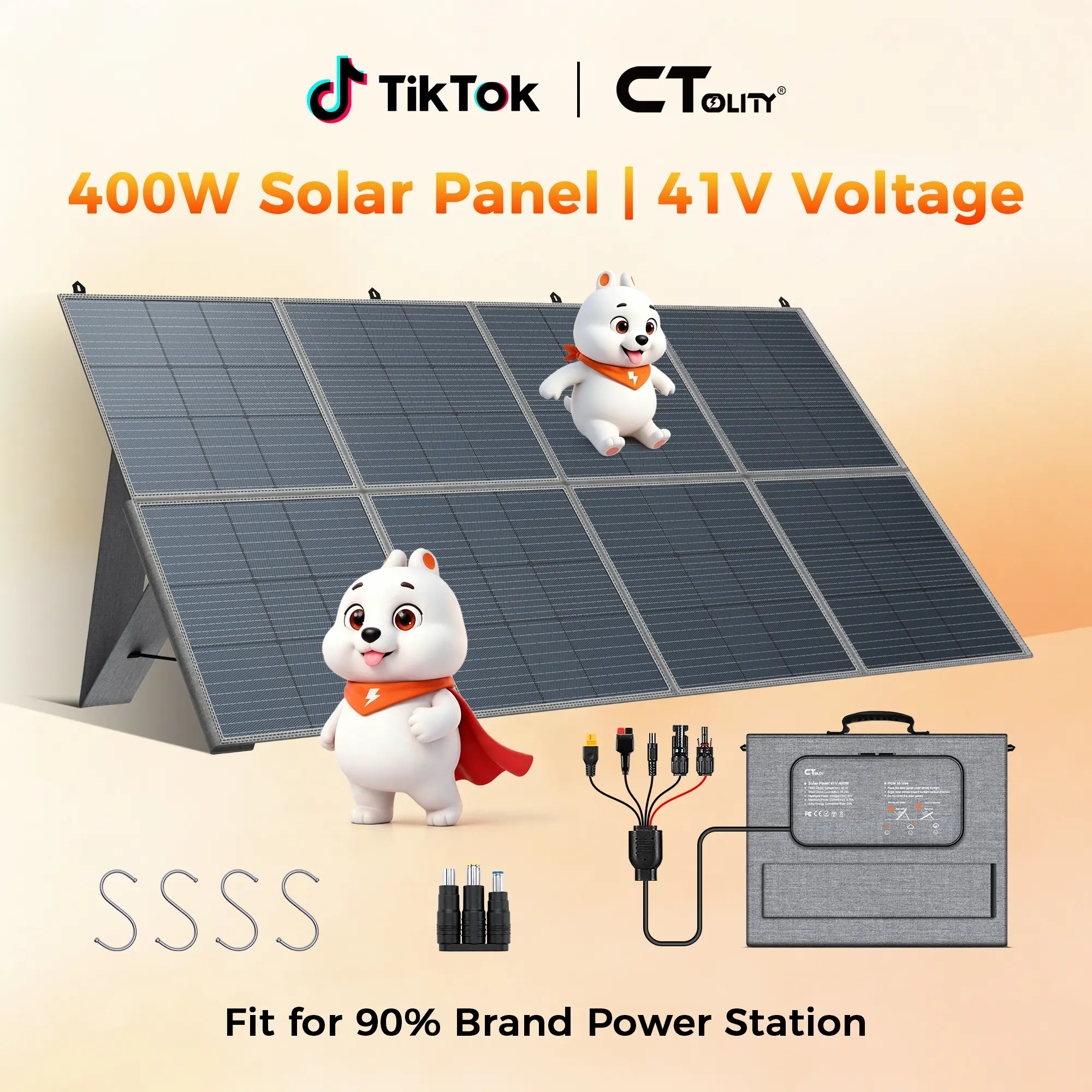 CTOLITY SP400 400W Output Monocrystalline Solar Panel - 41V Lowloss, 10A Max Current, 22% High Efficiency Solar - 8F Bracket for Outdoor Camping RV Power Station, Power Outage Survival Essentials, TikTokShopFallDealsForYou,techvibes