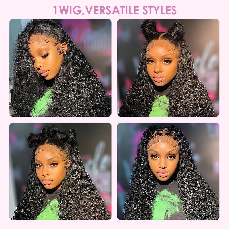 Pizazz Hair Pre_bleached Small Knots Water Wave 13x6 HD Transparent Lace Front Wigs Human Hair Pre Plucked 220 Density Wet and Wavy Curly Human Hair Wigs for Women with Hairline