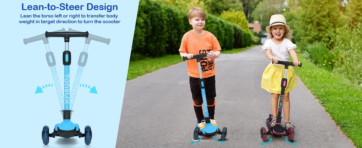 Kids Scooter for Ages 3-12 with Multi-Gear Handlebar Adjustment, Light Up Wheels, Lean-To-Steer Design & Widen Anti-Slip Deck