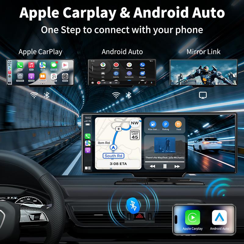 KOUENOM 2026 Upgraded 10.26 Inch Wireless CarPlay Screen for Android & iPhone Ultimate Portable Car Play Adapter with 1080P HD Display, Bluetooth 5.3, Rear Backup Camera, and Easy Plug-and-Play Installation