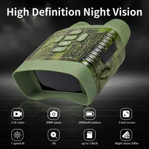 Camouflage Night Vision Binoculars: 2.5K resolution, 3-inch HD screen, 6x digital zoom, 7-level adjustable infrared illumination, 2000mAh battery, low-light enhancement, video/photo capabilities—ideal for hunting.