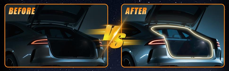 DIBMS 168 Inch Car Trunk LED Light Interior Kit, Starting Streamer Scanning, Magnetic Sensing, Warm White Ambient Lighting Strip, Cigarette Lighter Plug Silicone Waterproof 12V Universal Auto Parts