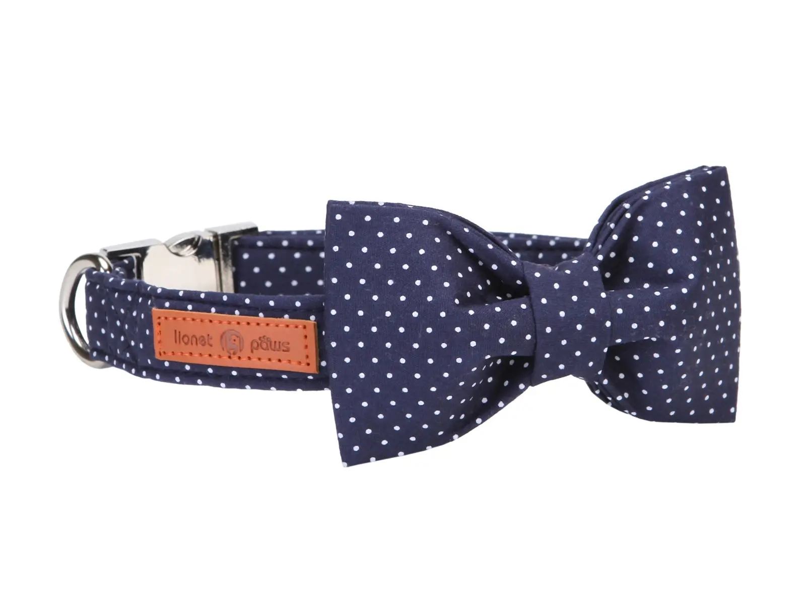 Lionet Paws Navy Blue Bow Tie Dog Collar — Cute & Comfortable Adjustable Collar with Bowtie for Small, Medium & Large Dogs & Cats backtoschool