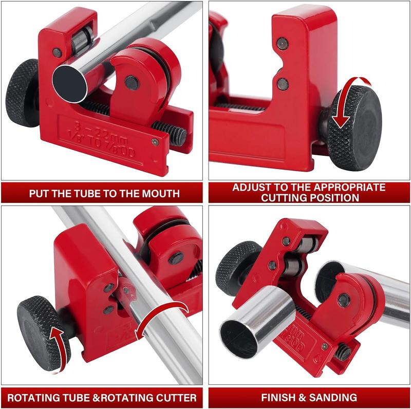 4-1 Tubing Cutter Set, Heavy Duty Pipe Cutter 1/4’’-2’’ OD, Mini Pipe Cutter 1/8’’-7/8’’OD, Mini Copper Pipe Cutter with Deburring Tool, PVC/Aluminium/Plastc Pipes, Suitable for repair & DIY workers