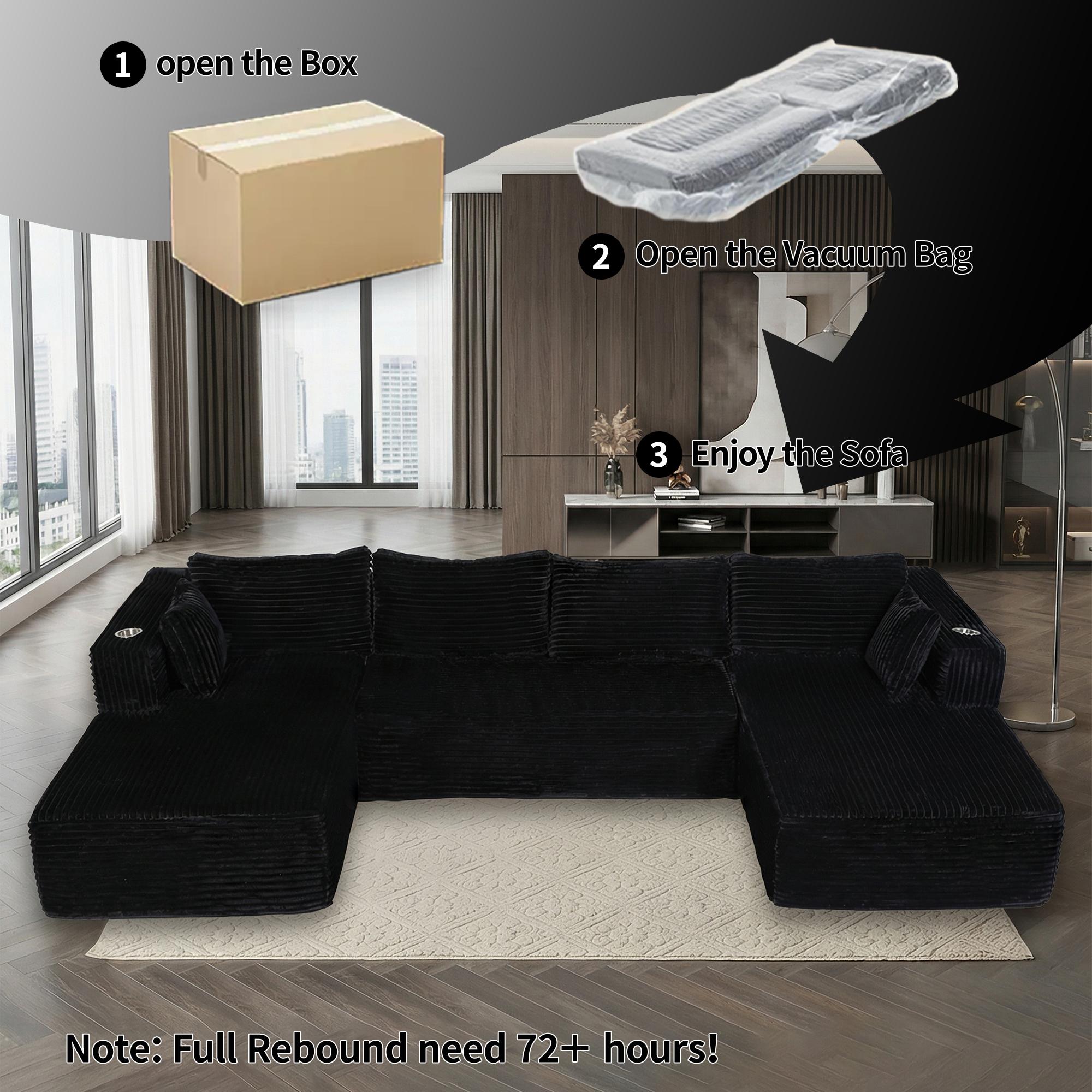 【U-shape: 3 Packages！L-shape: 2 Packages】 137.8“ Cloud Modular Sectional Sofa Couch U - With Cup Holder and Side Pockets - Shape Chaise - Corduroy Fabric - No Assembly - Required for Living Room Bedroom