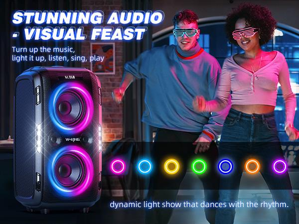 W-KING 270W Peak Bluetooth Stereo Speaker - Portable Bass Model, 125dB Loud, 12-Band Bass, IPX5 Waterproof, RGB Lights, Rechargeable Removable Battery, Mic/Guitar Jacks, Aux Input, Outdoor Bluetooth Subwoofer, Bass Speakers Weatherproof Loudspeaker System