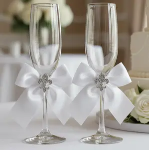 Crystal Fleur de Lis Ribbon Toasting Glasses- Custom Colors!