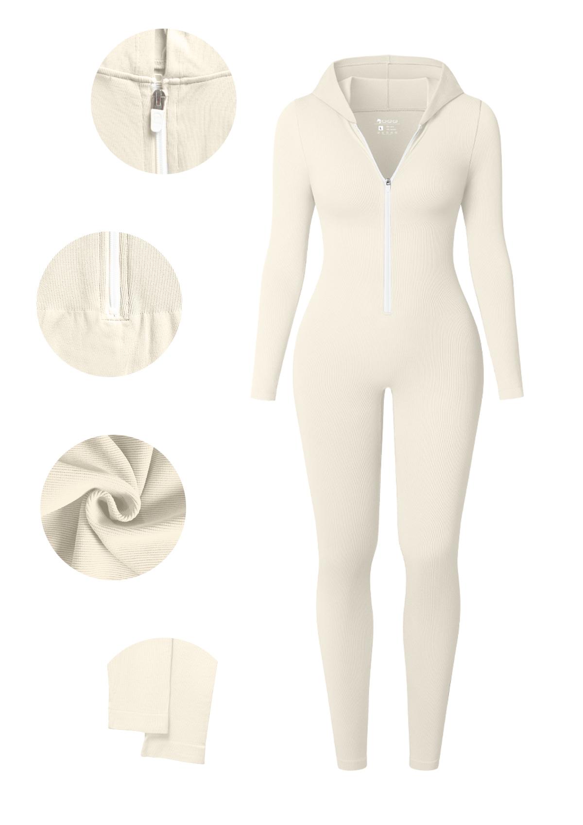 OQQfitness Womenswear Hoodie Long Sleeve Zip Up Bodycon Romper overalls Sexy Outfits Jumpsuit