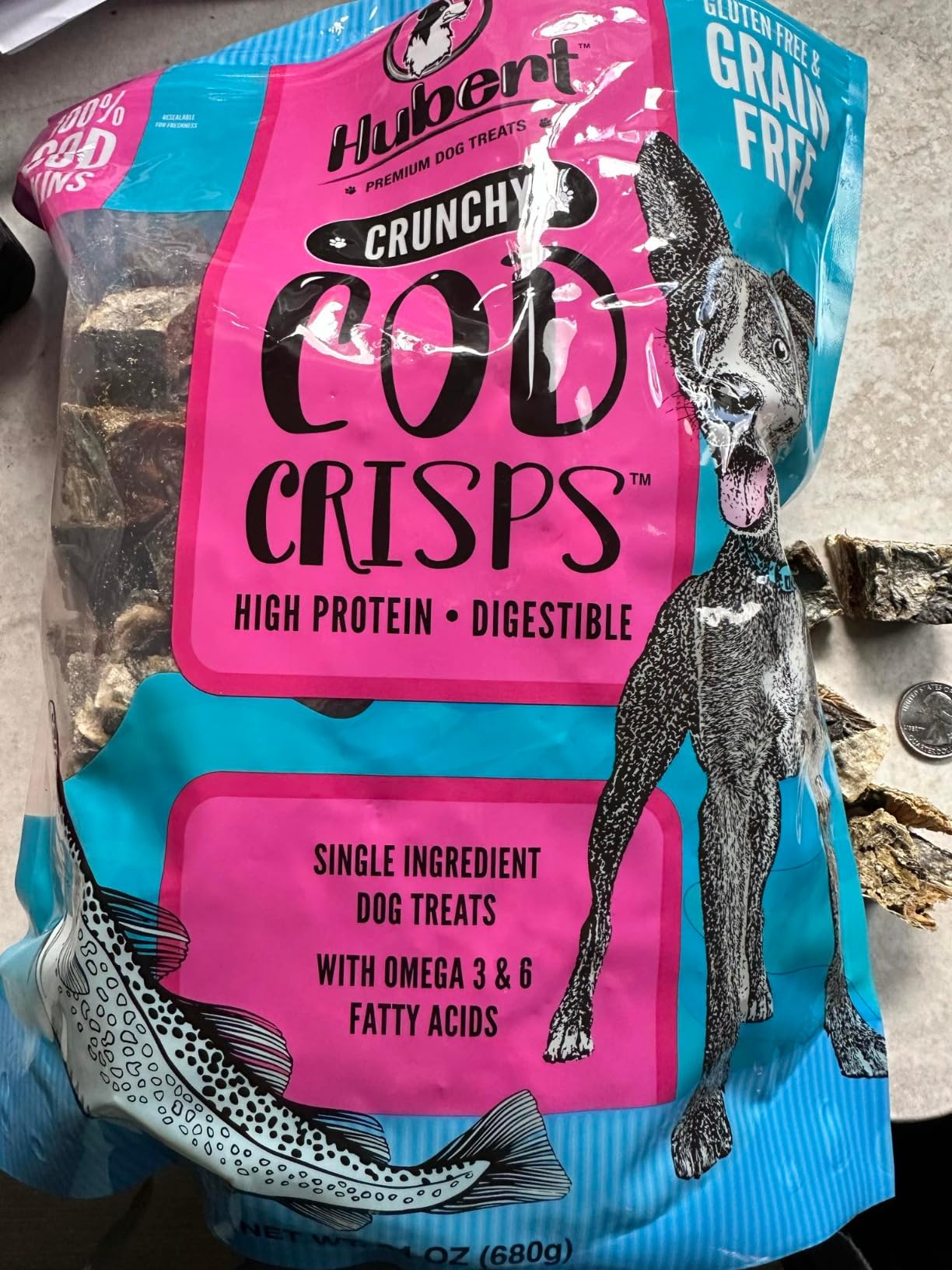 Crunchy Cod Skin Dog Treats By Hubert Pet | All-Natural, Single Ingredient, High Protein Puppy Chews