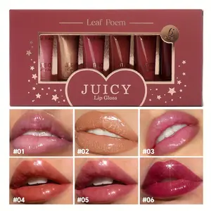 6Pcs Juicy Lip Gloss Waterproof No Stick Cup Long Lasting Natural Makeup Fuller Looking Lipstick Moisturizing Plump Lips Suitable Daily Casual Cosmetic