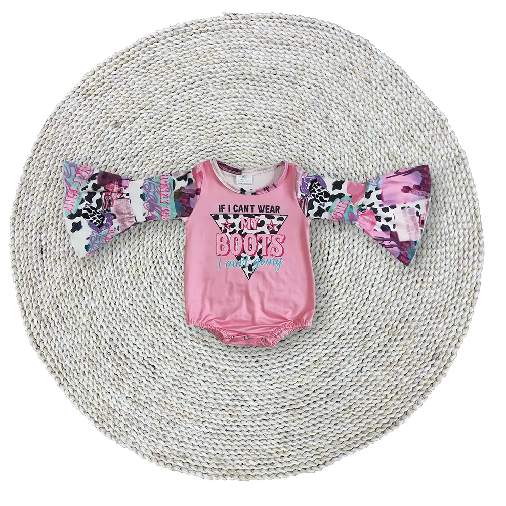 Little Baby Girls Western Cowgirls If I Can't Wear My Boots I ain't Going Long Sleeve Bodysuits Rompers Soft Stretchy Pink Bubbles