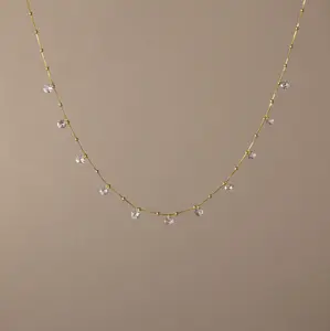 Satellite Diamond Necklace by Caitlyn Minimalist - Dainty Round Crystal Charm Necklace - Beaded Layering Chain Necklace - Minimalist Jewelry - Gift for Her