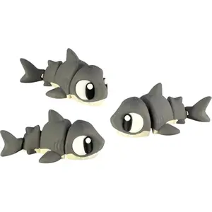PowerTRC 3D Printed Articulated Shark Fidget Toy 3 Pack – Flexible Cute Animal Desk Decor, Adult Fidget Collectible – 3D Printed in USA