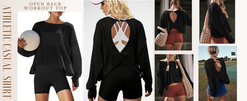 WoodBerry Women's Open Back Workout Top Long Sleeve Athletic Shirts Casual Yoga Y2k Athletic Gym Slouchy Crop Running Tees WoodBerry Women's Open Back Workout Top Long Sleeve Athletic Shirts Casual Yoga Y2k Athletic Gym Slouchy Crop Running Tees