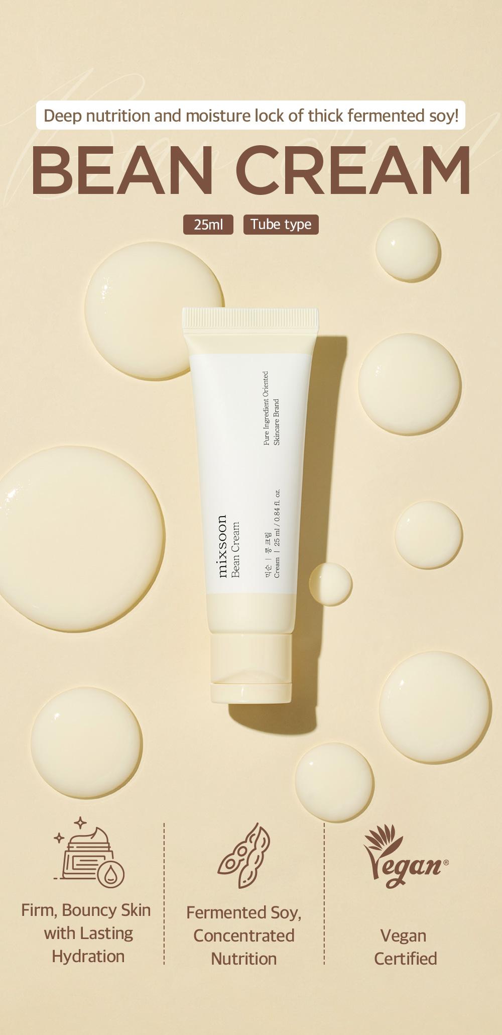 [mixsoon Official Shop] Bean Cream 0.84 fl.oz / 25ml - Intensive Facial Cream, Korean Moisturizer for Glass Skin