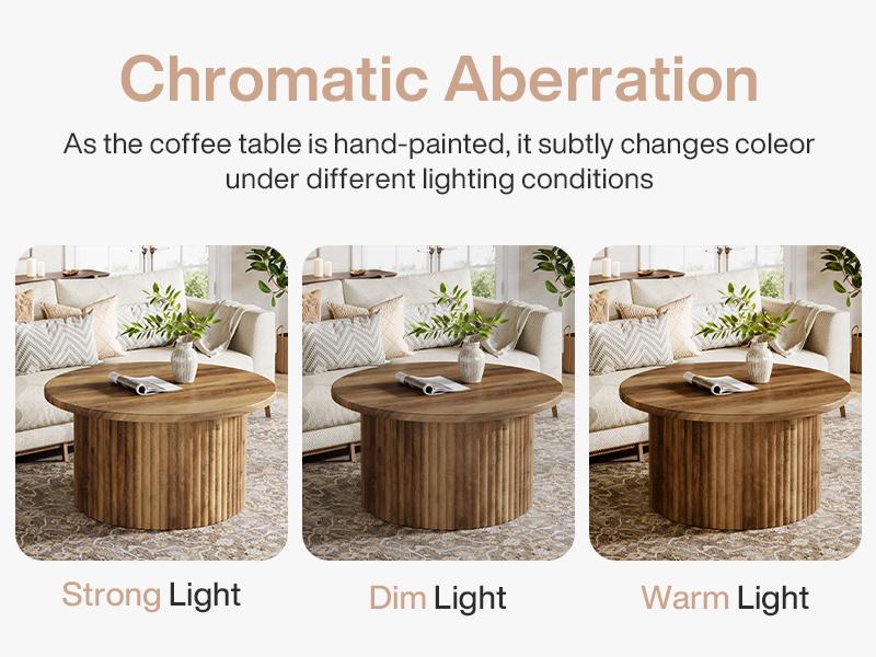 LITTLE TREE 31.5" Round Coffee Table, Farmhouse Circle Coffee Table with Metal Base, Modern Accent Center Table Sofa Side Table for Living Room, Home Office, Wooden Grain Veneer Top