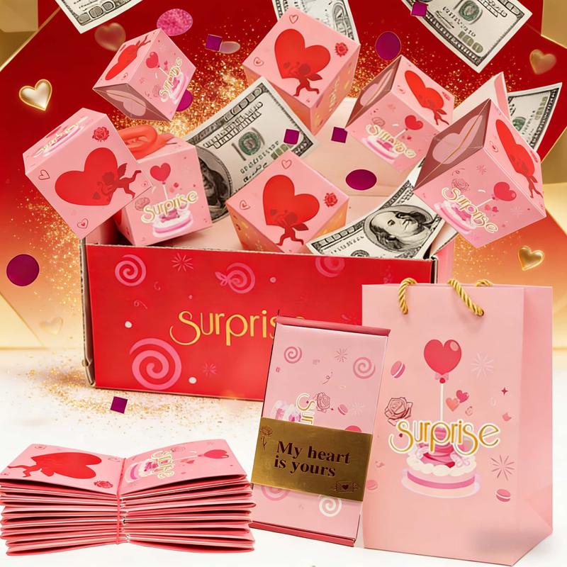 Surprise Gift Box Explosion for Money, Unique Folding Bouncing Red Envelope Gift Box , Cash Explosion Luxury Gift Box for Birthday Anniversary Valentine Proposal
