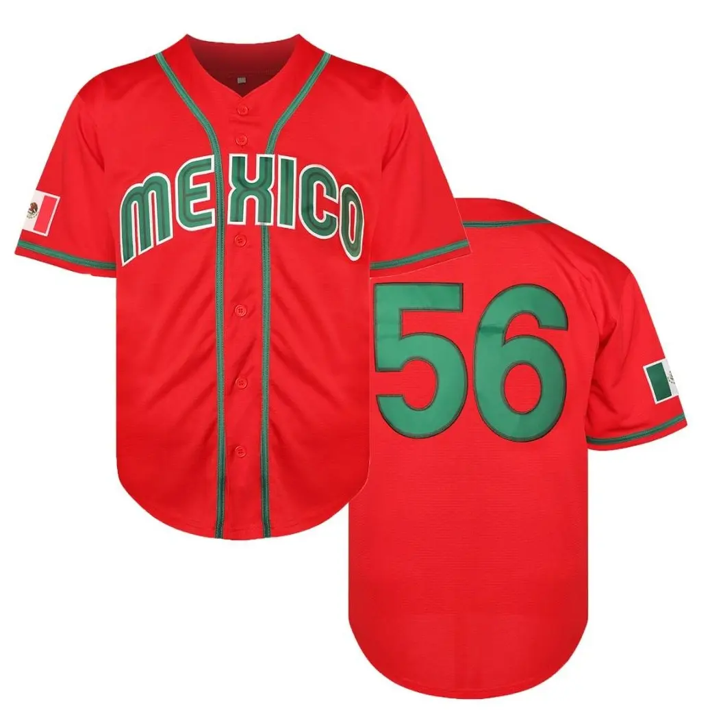 Men's 2026 Mexico #56 Red Green Stitched Baseball Jersey Button Down Shirt Flag Patch Embroidered Letters for Men Sports Fan Apparel Athletic Techwear Game Day, Travel, Festivals, Stylish Jersey, Mens Clothing