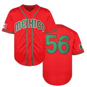 Mexico #56 Red Green Stitched Baseball Jersey Button Down Shirt with Mexican Flag Patch Embroidered Letters for Men Sports Fan Apparel Athletic Techwear
