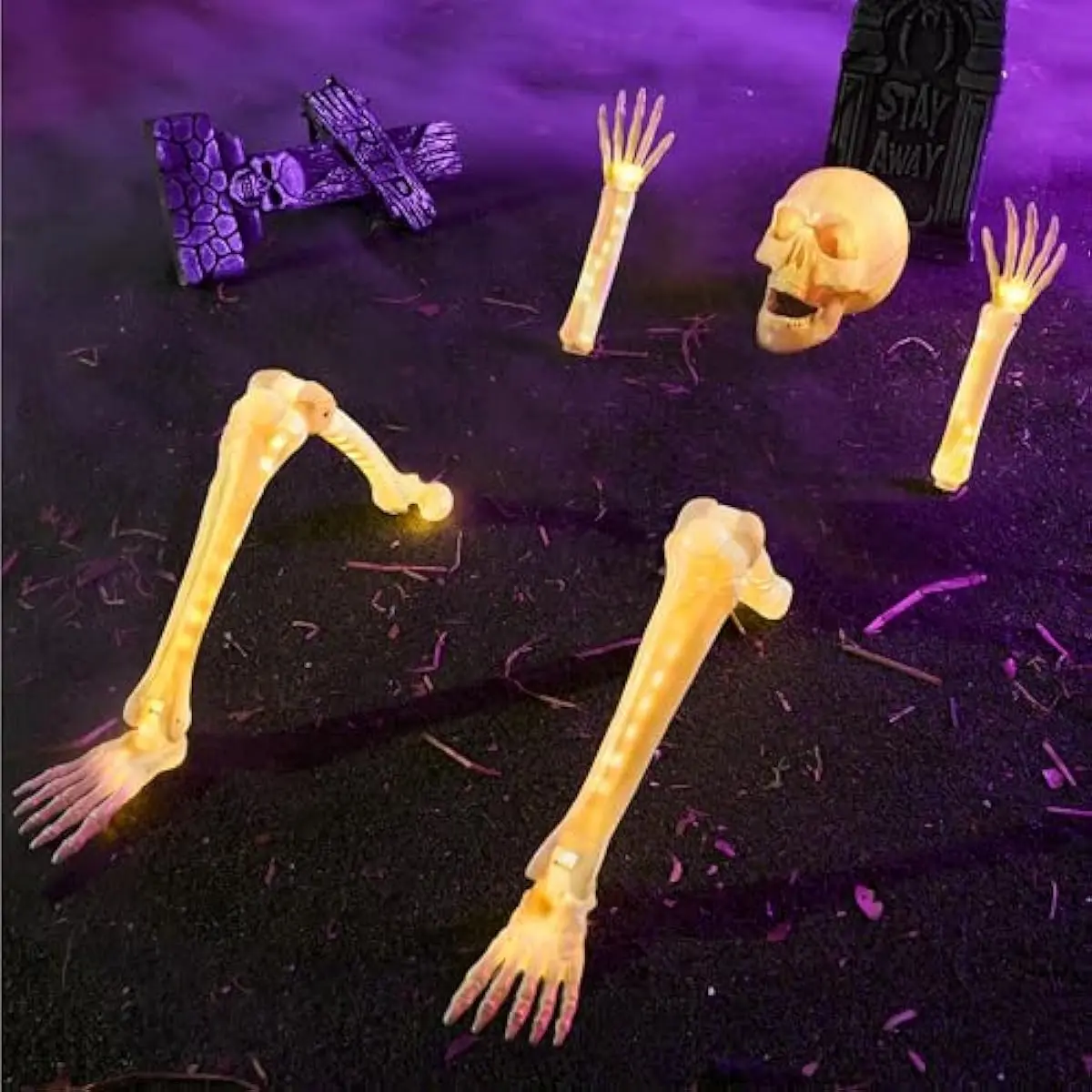 5 Pcs Halloween Skeleton Decorations Outdoor, LED Life Size Skeleton Yard Stakes, Light Up Full Body Realistic Skulls Decor for Graveyard Yard Lawn Garden Holiday Party Decoration