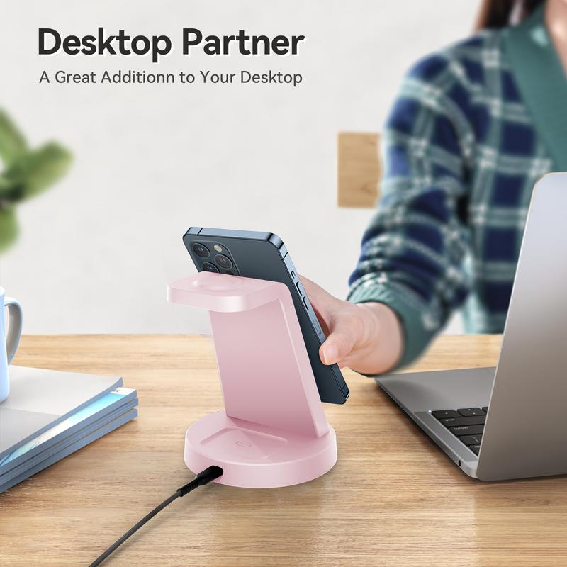 Premium Wireless Charger Stand with Case-On Charging & Sleep-Friendly Mode for iPhone, Samsung, Apple Watch & AirPods — Includes Power Adapter